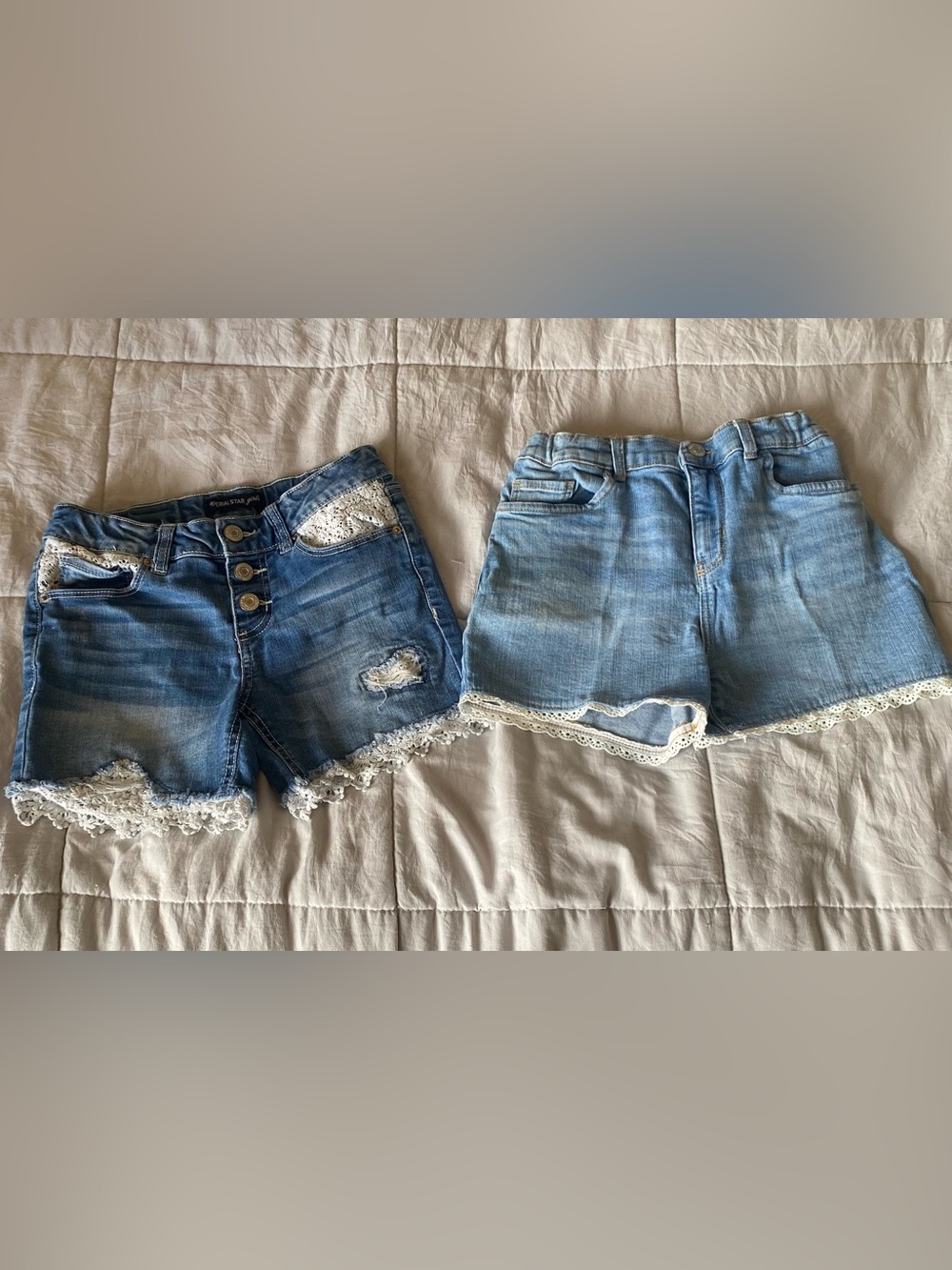 2 kids Light Blue Denim Shorts with Lace Trim